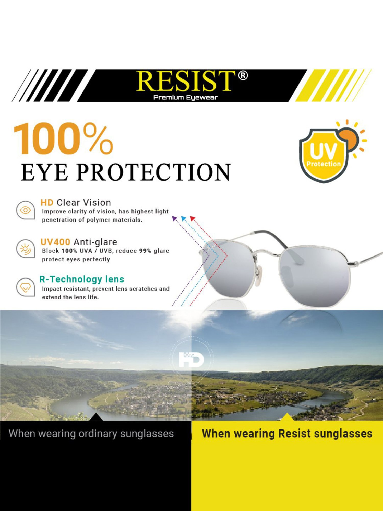 Resist Eyewear Silver Hexagon Unisex Sunglasses