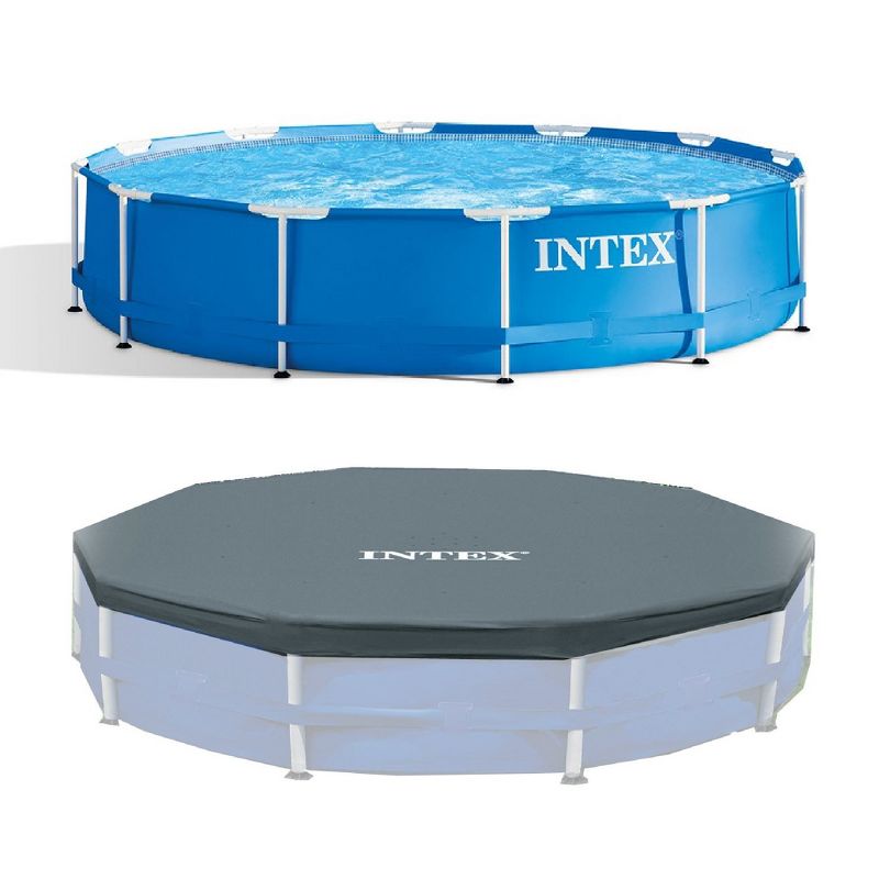 Intex 28206EH 10 Feet x 30 Inch Metal Frame Outdoor Backyard Above Ground Circular Beachside Swimming Pool with Pool Care 3 Inch Chlorine Tabs, 50 lbs