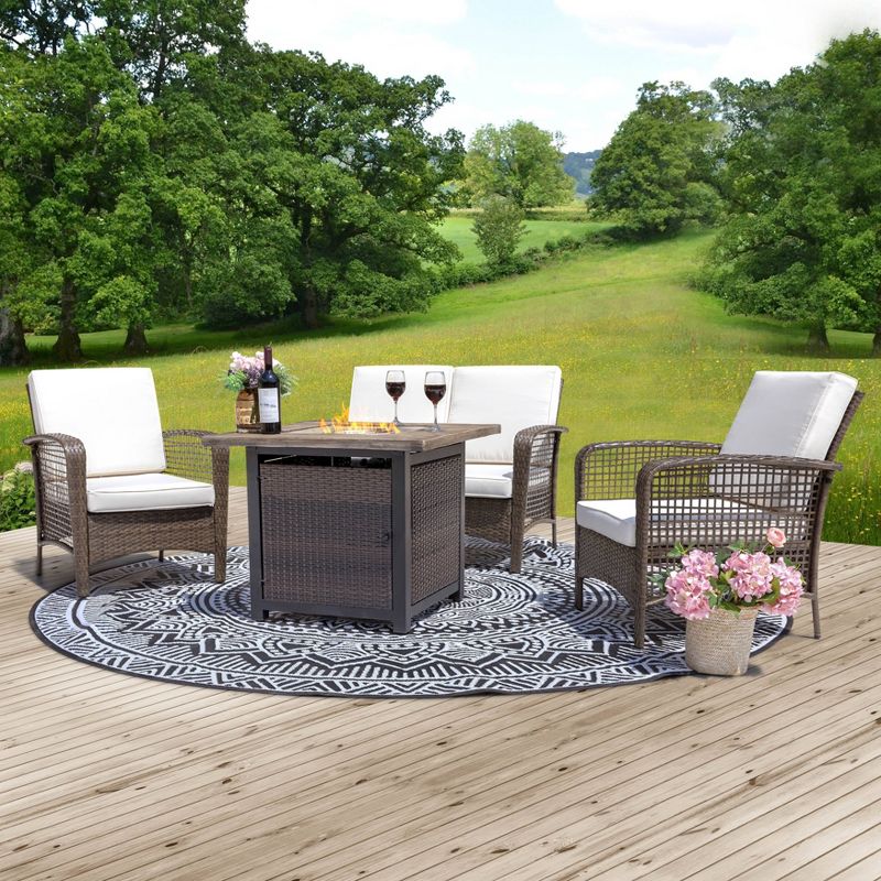 Breckenridge 4pc Seating Set Java Brown Fame Sunbrella Meredian Brick Red Fabric - La-Z-Boy