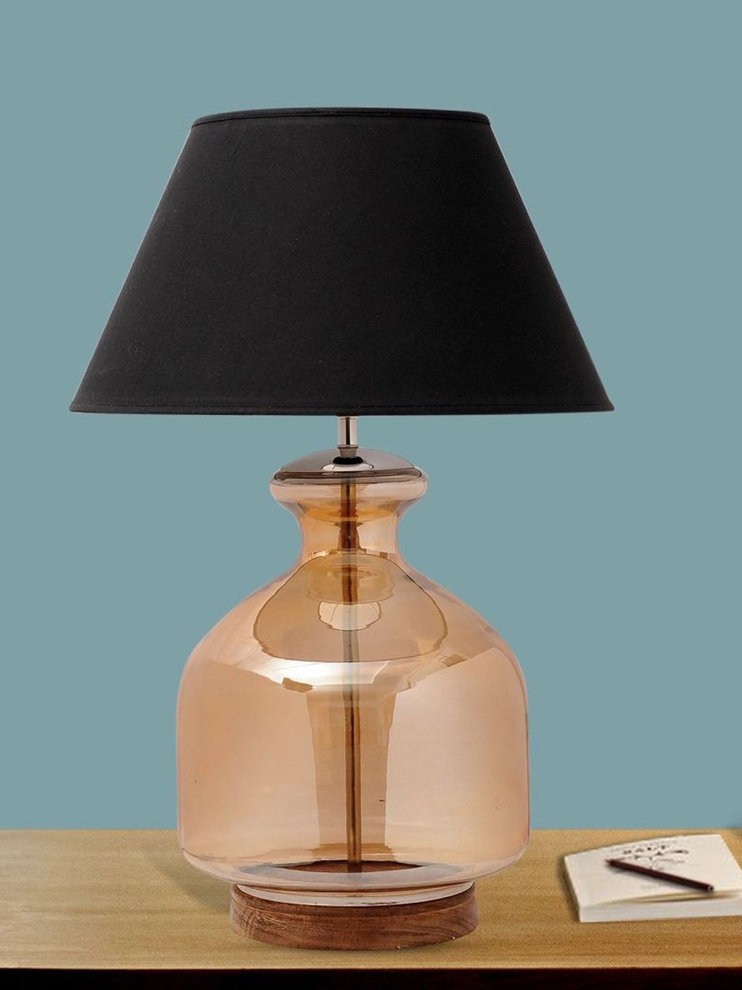 Kapoor Lamp Shades Amber & Pink Glass Alper Luster Cotton Shade Table Lamp