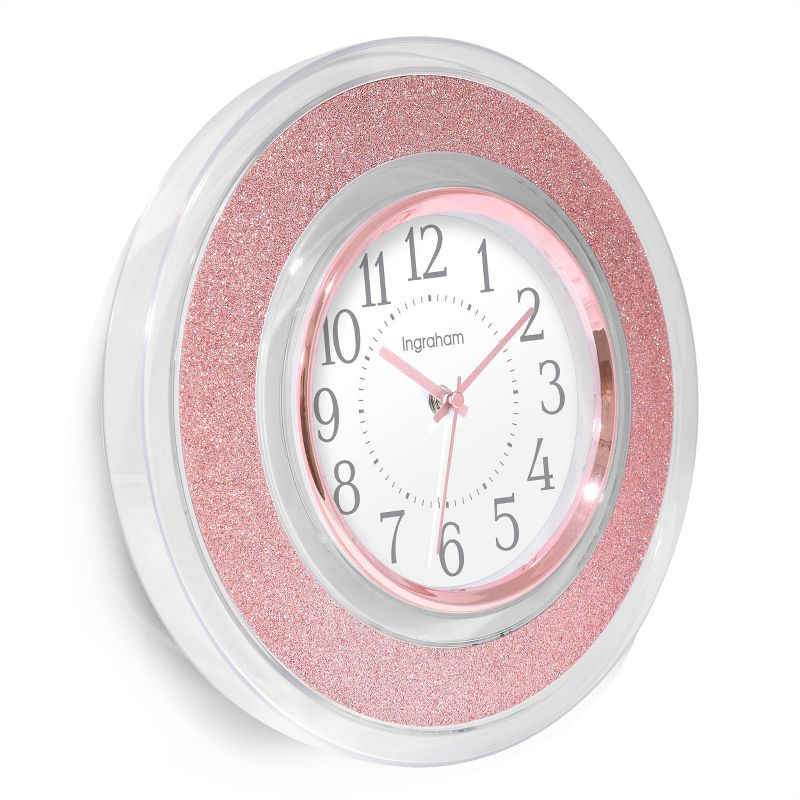12" Glitter Clear Frame Wall Clock Pink - Westclox