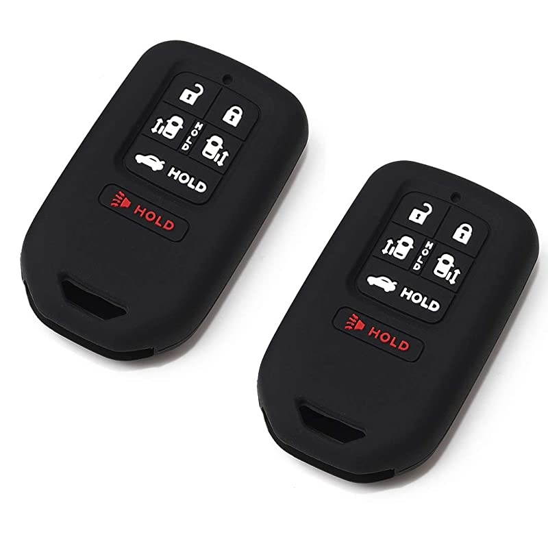 of 2 Black Black Remote Key Silicone Fob Cover Case Protector Skin Fits 2014 2015 2016 2017 Honda Odyssey EXL 6Button