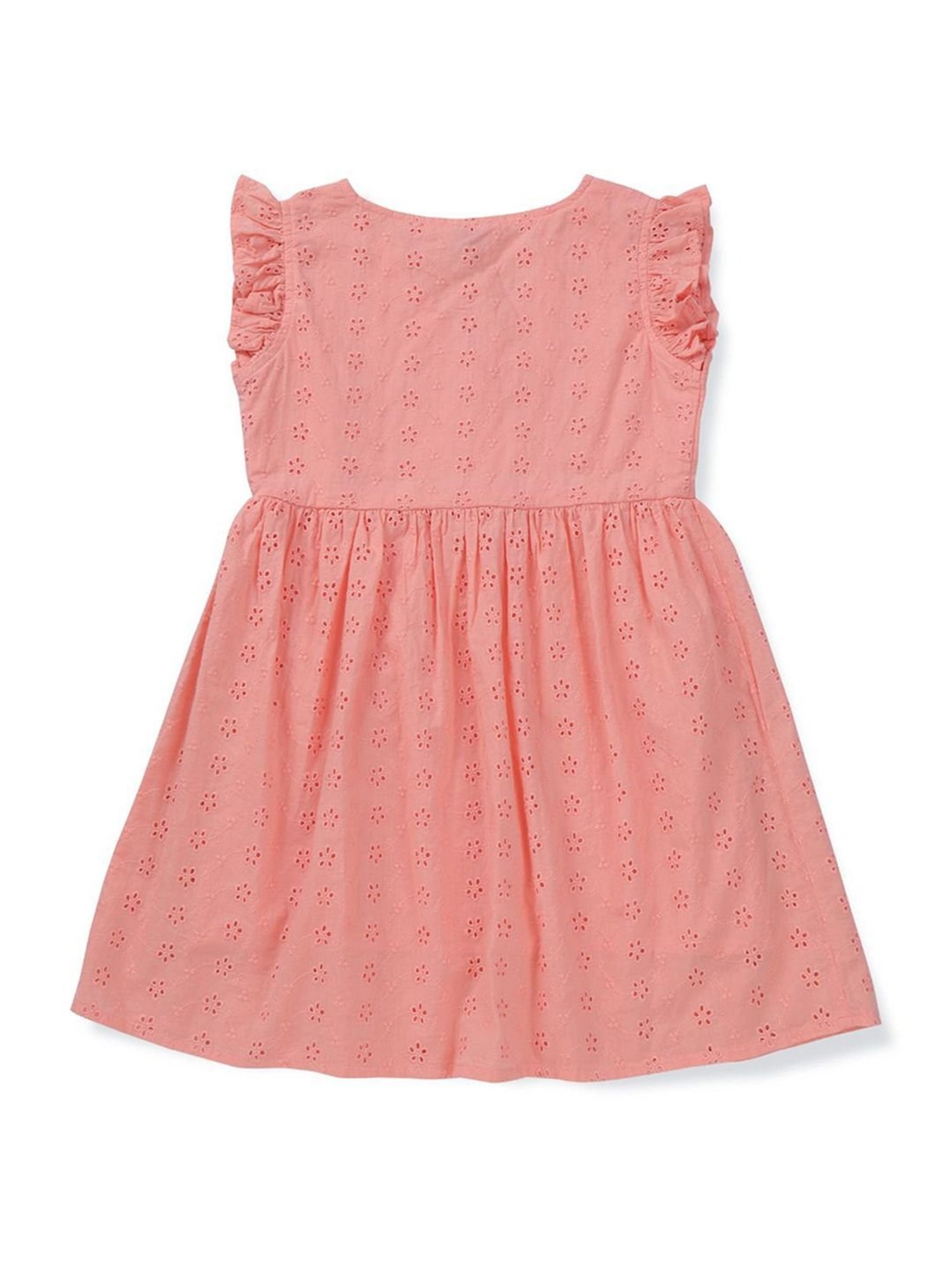 Gini & Jony Kids Pink Cotton Embroidered Dress