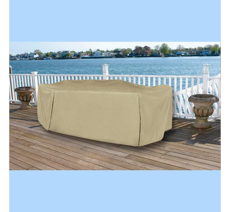 LB International Durable Full Vinyl Premium Round Cover for Outdoor Patio Sets 84" - Khaki