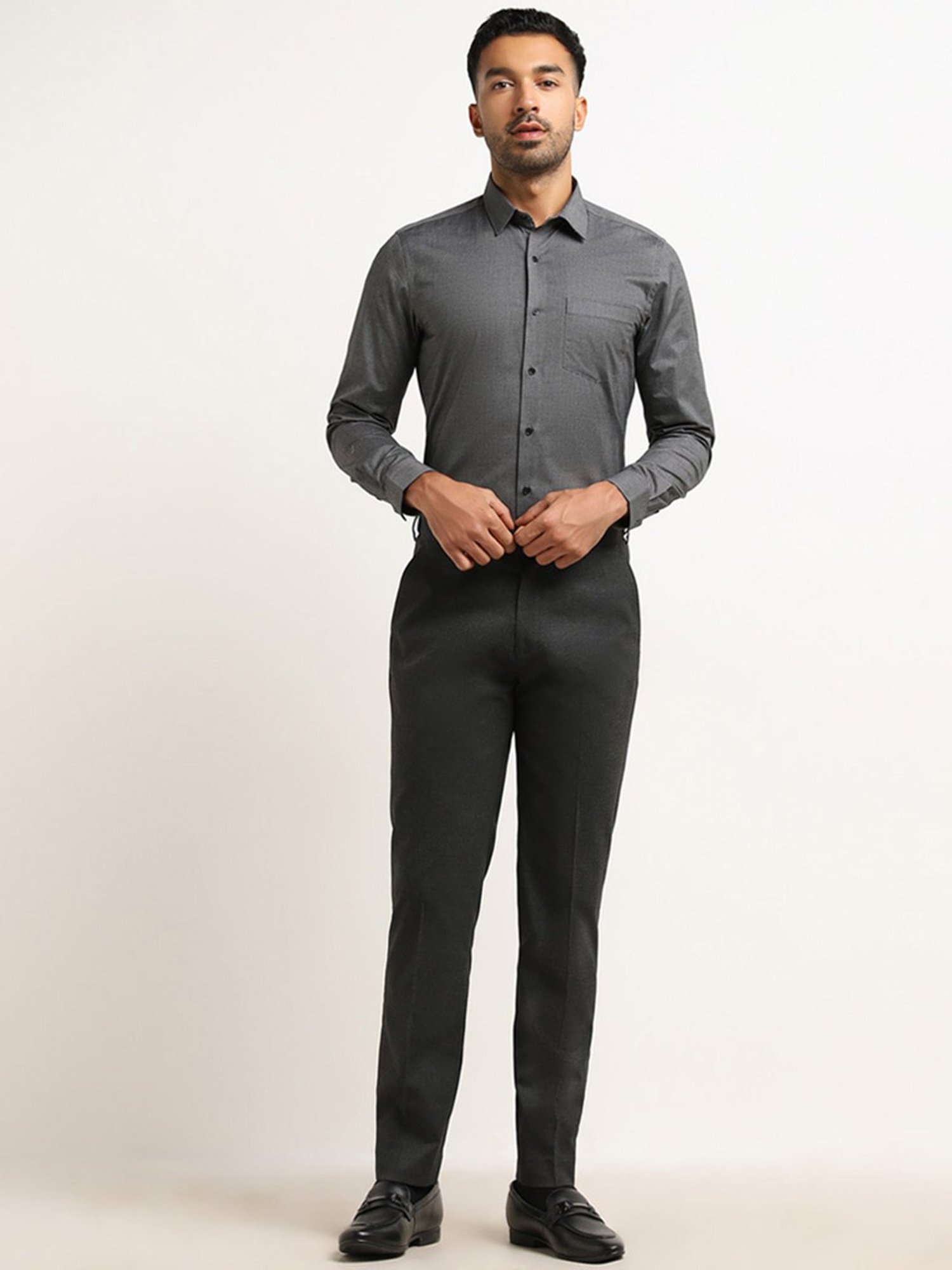 WES Formals by Westside Charcoal Solid Slim-Fit Shirt
