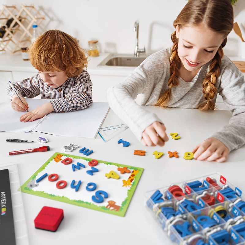 Arteza Kids Magnetic Letters & Numbers Set with White Board, 6 Markers & an Eraser - 214 Pack (ARTZ-2403)