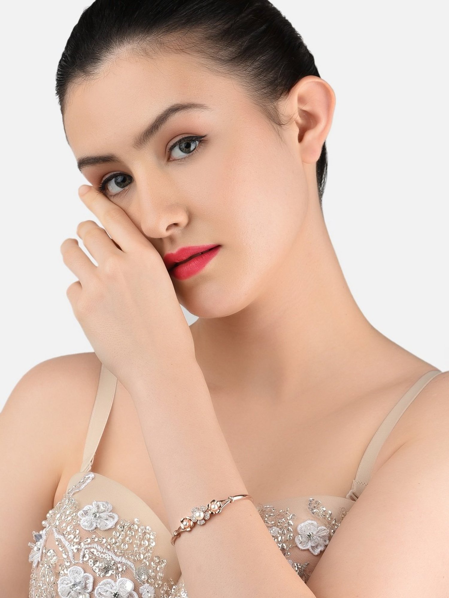 Zaveri Pearls Set of 2 Rose Gold Cubic Zirconia Contemporary Kada Style Bracelets - ZPFK13465