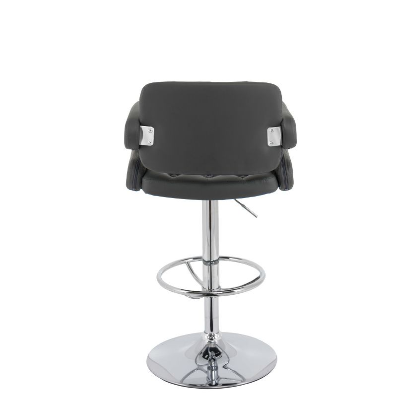 Set of 2 Adjustable Tufted Bonded Leather Barstool with Armrests Dark Gray - CorLiving