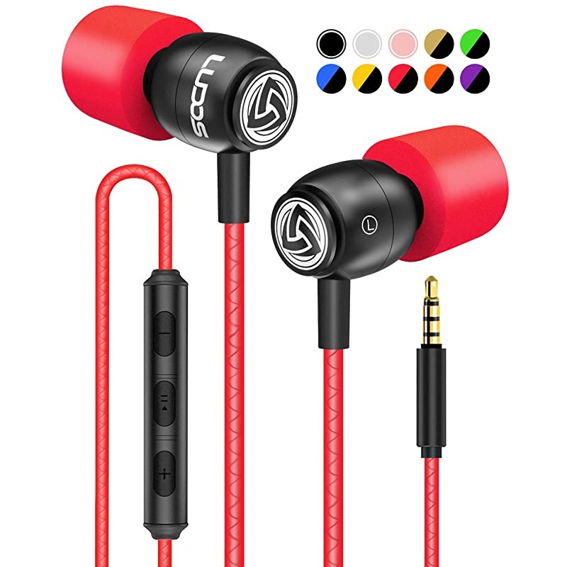Clamor Wired Earbuds in Ear Headphones with Microphone, Earphones with Mic and Volume Control, Memory Foam, Reinforced Cable, Bass Compatible with iPhone, Apple, iPad, Computer, Laptop, PC