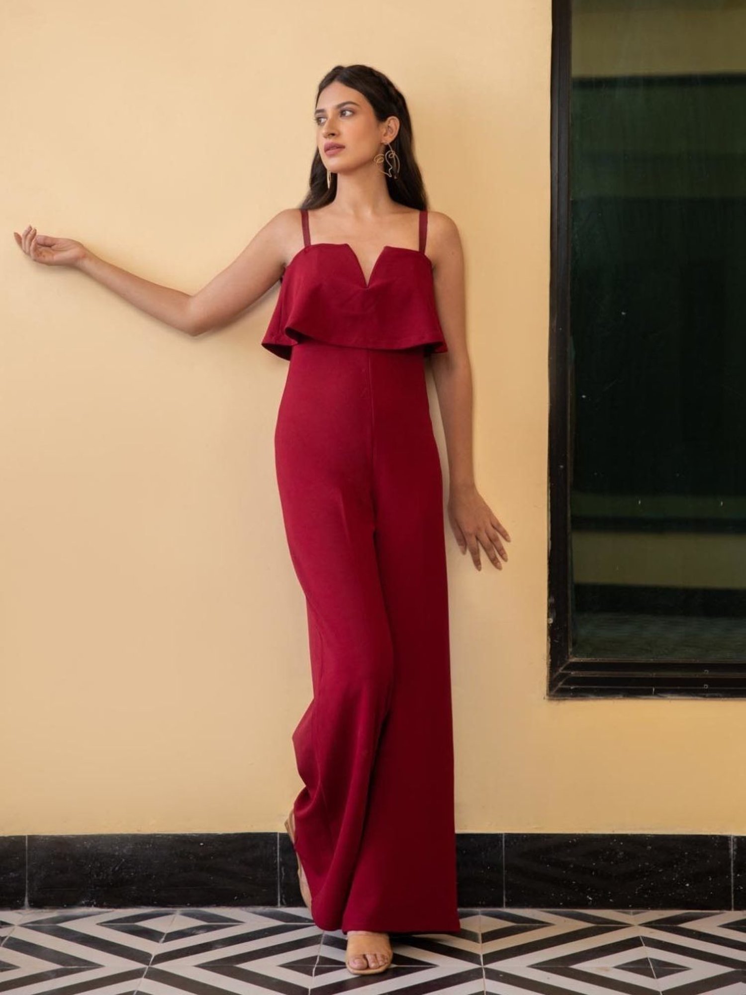 BInfinite Claret Red Overlap Jumpsuit