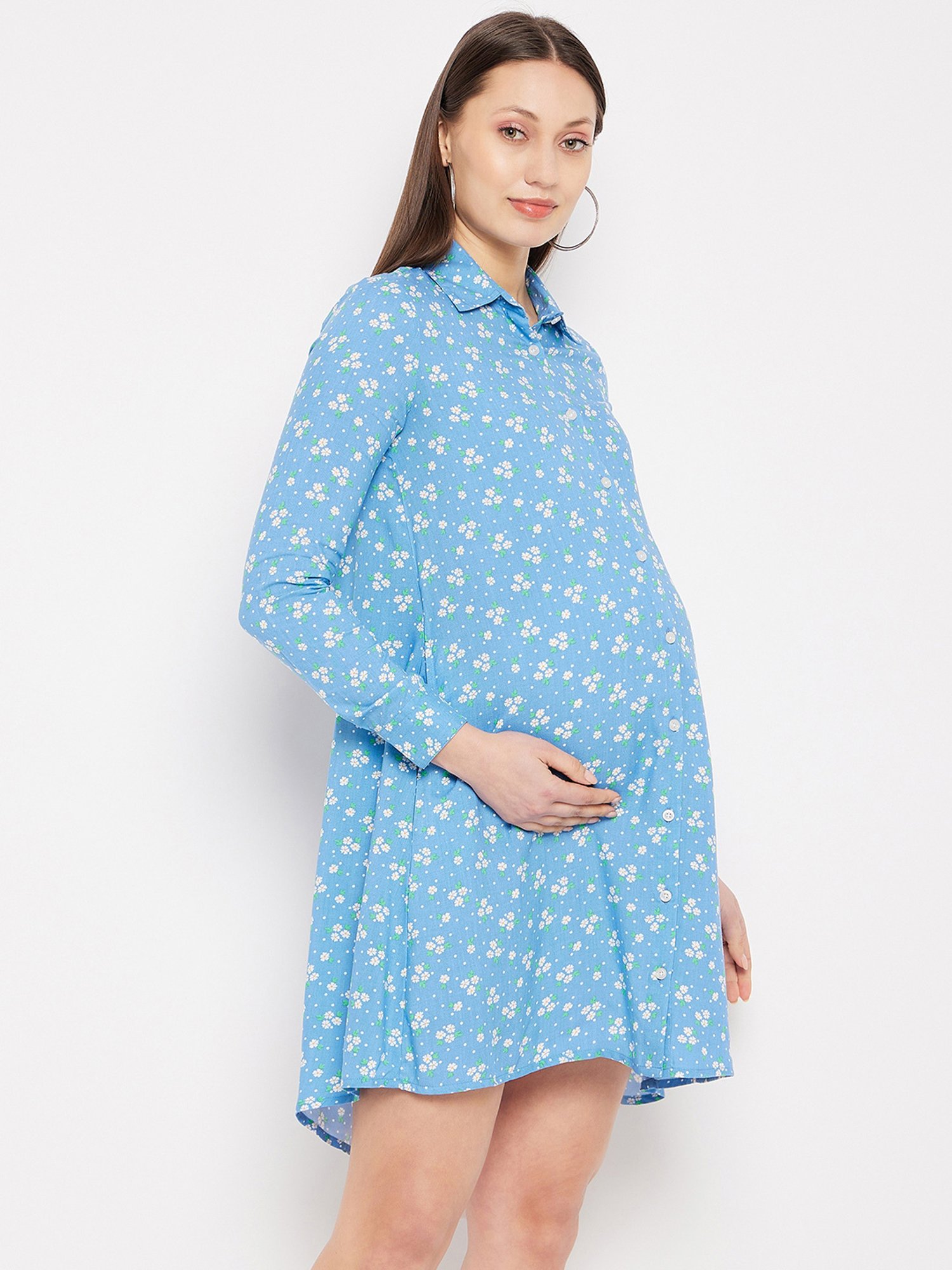 Hypernation Blue Floral Print Maternity Dress