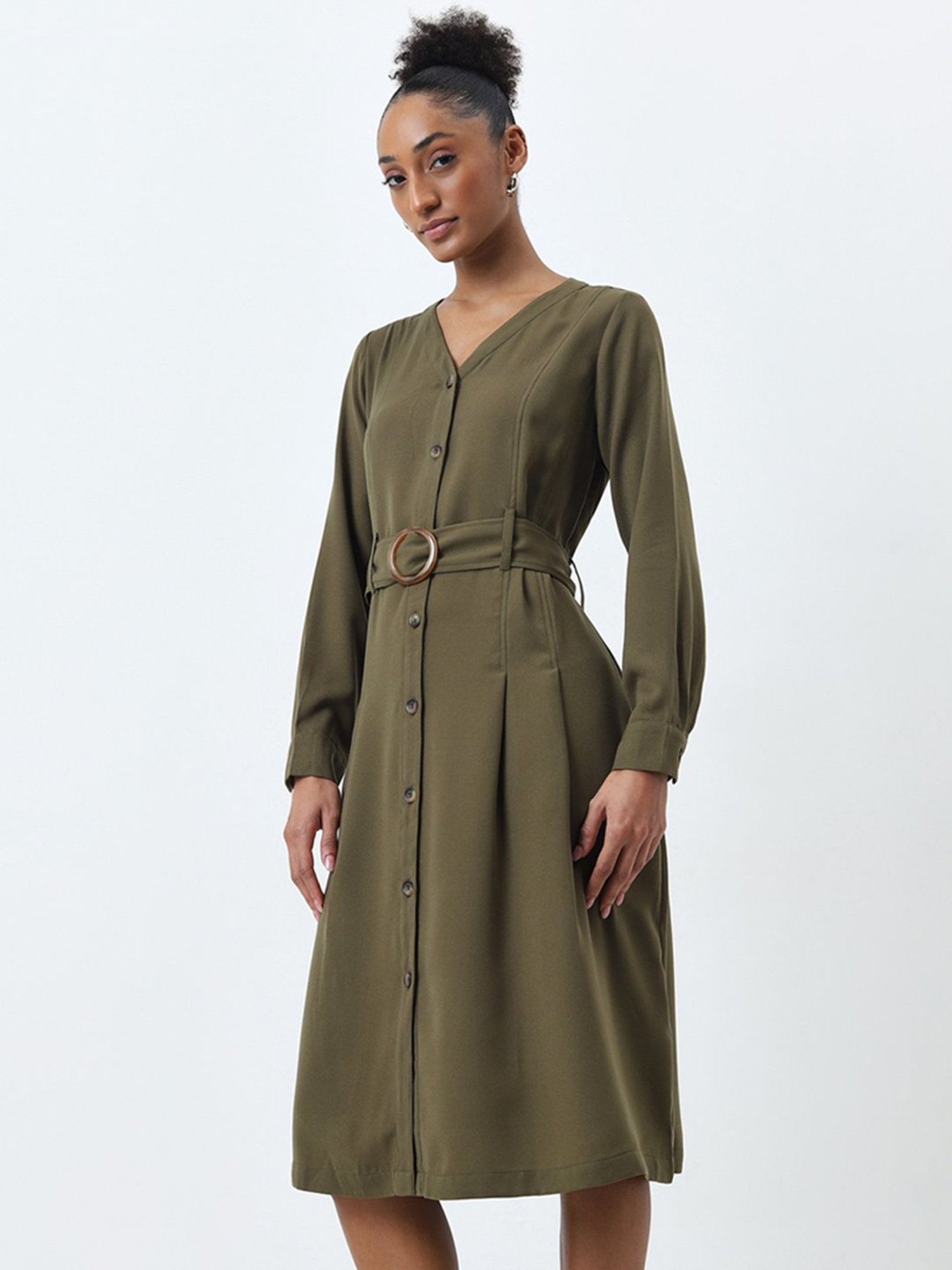 Wardrobe by Westside Olive A-Line Dress with Belt