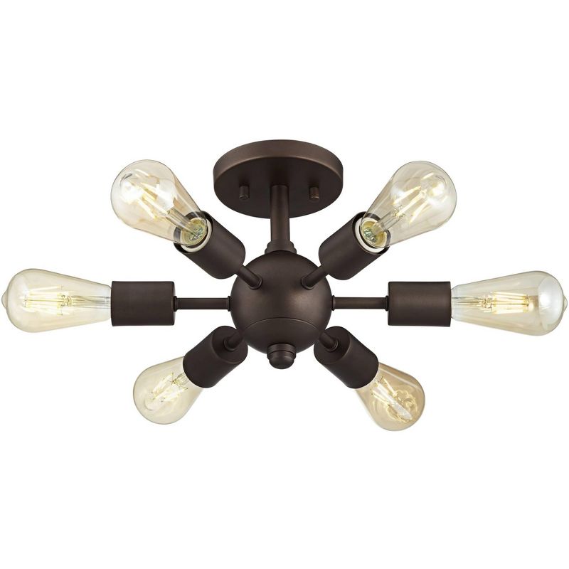 Possini Euro Design Mid Century Modern Ceiling Light Semi Flush Mount Fixture Oiled Bronze 13" Wide 6-Light LED Edison for Bedroom