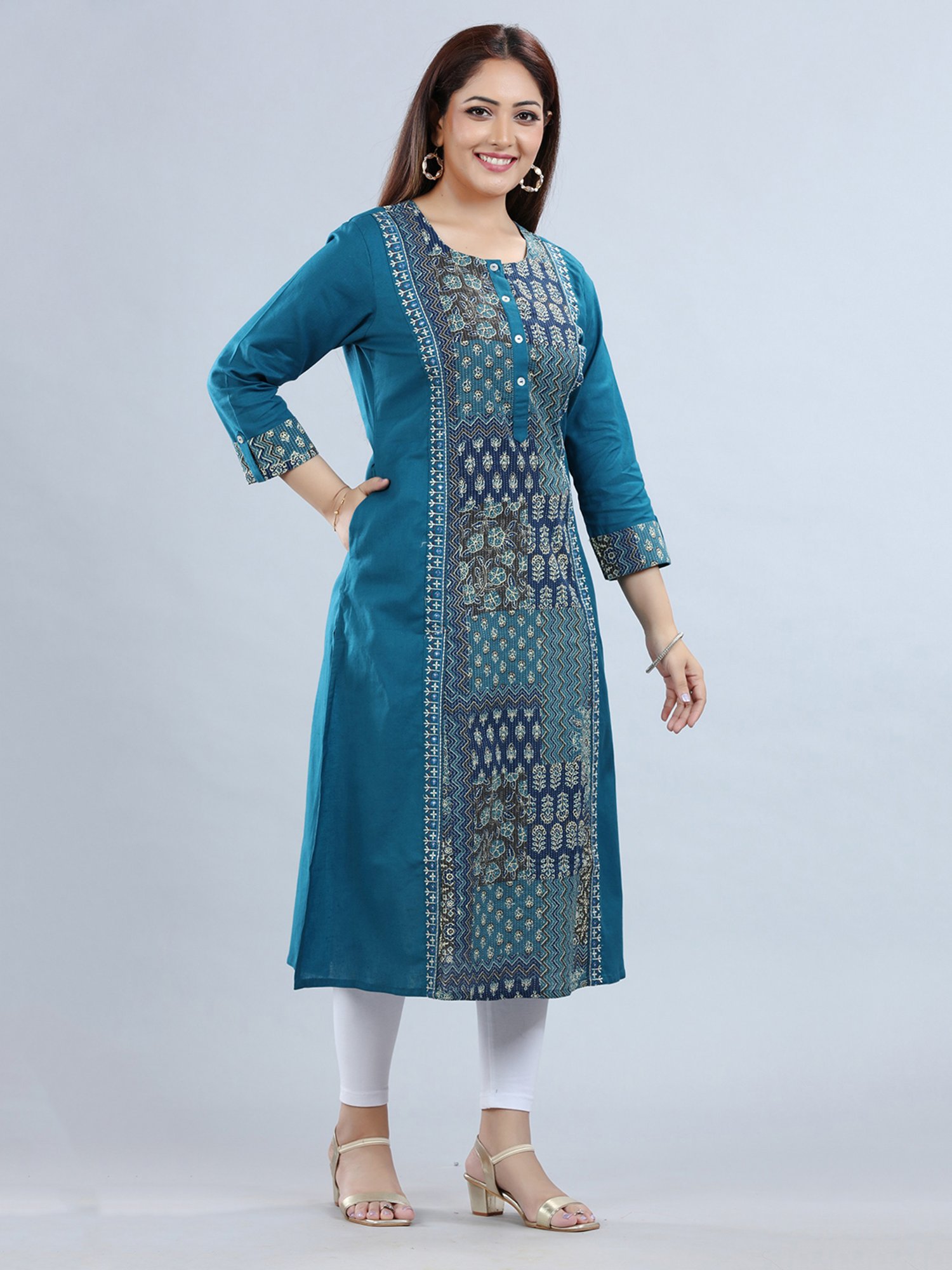 Cotton Culture Blue Printed A Line Kurta