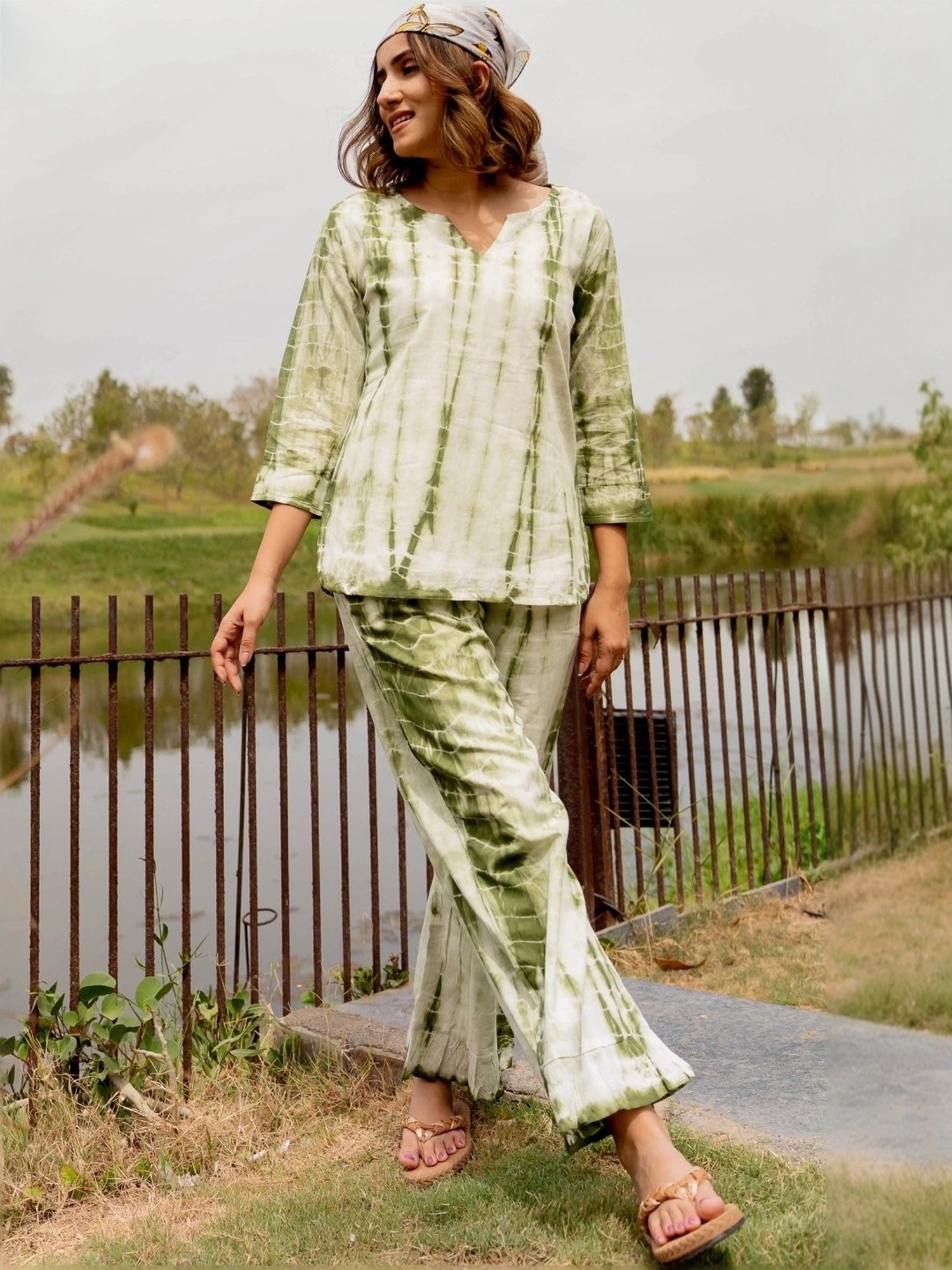 MIRCHI FASHION Green Cotton Printed Top Pant Set