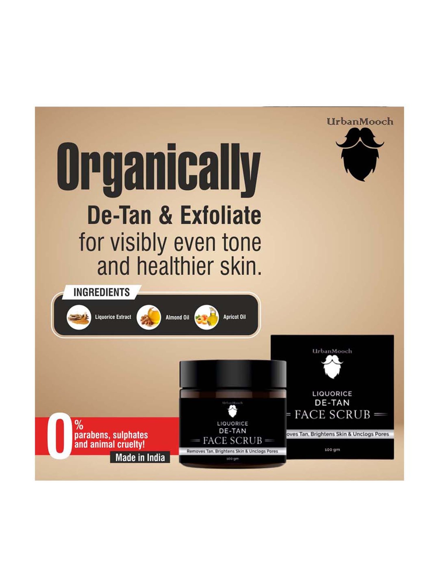 UrbanMooch Liquorice De-Tan Face Scrub Lightening & Brightening - 100 gm