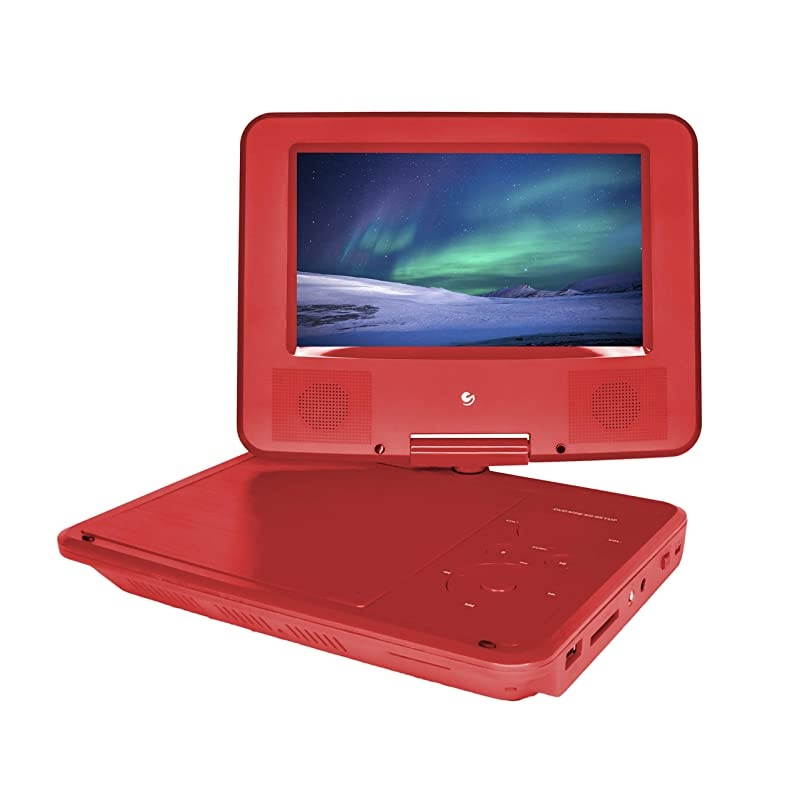 Personal DVD Player with 7-Inch Swivel Screen, Headphones, Carrying Case, Red