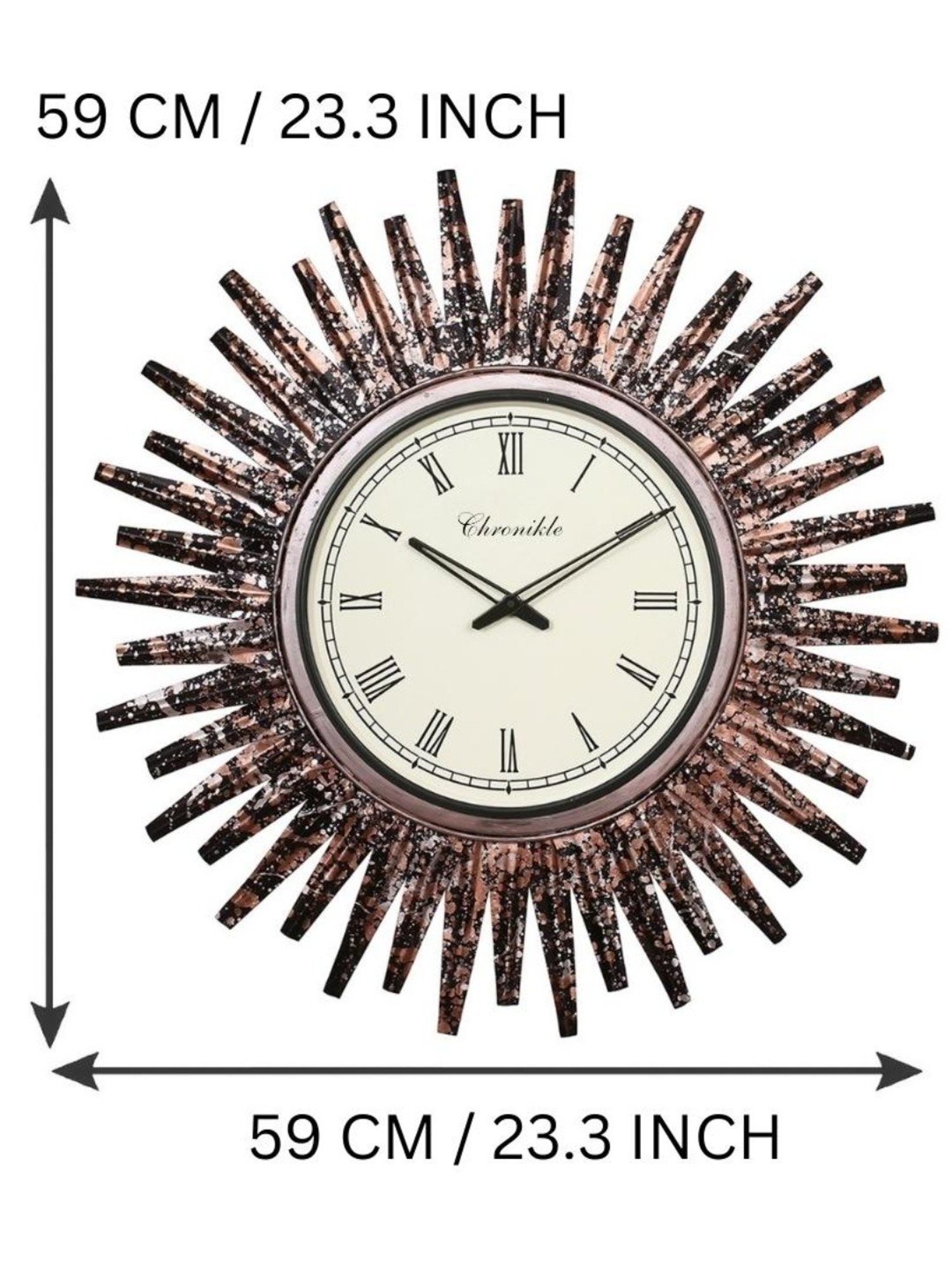 CHRONIKLE Designer Frame Black and Copper Iron Roman Number Analog Wall Clock