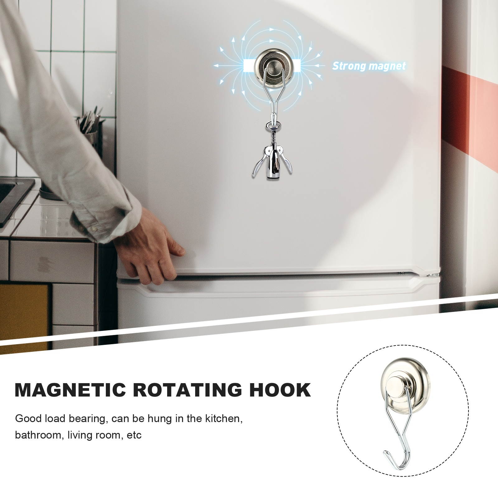 1Pc Strong Magnet Rotary Hook Swivel Swing Magnetic Hook for Home Office (D25)