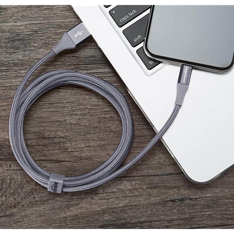 Basics Double Braided Nylon Lightning to USB A Cable, Advanced Collection - MFi Certified Apple iPhone Charger, Dark Gray, 4 Inch