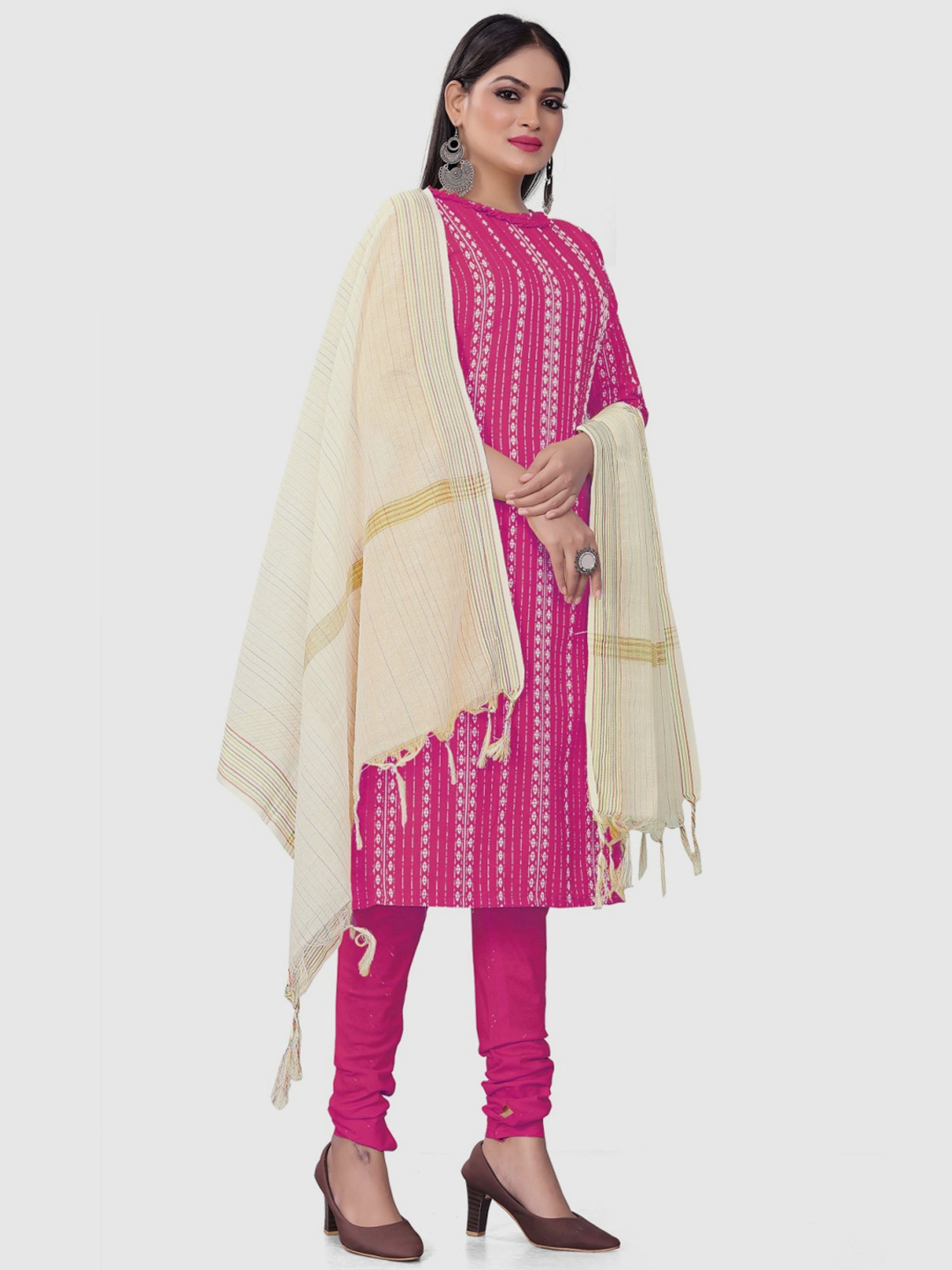APNISHA Pink Cotton Printed Unstitched Dress Material