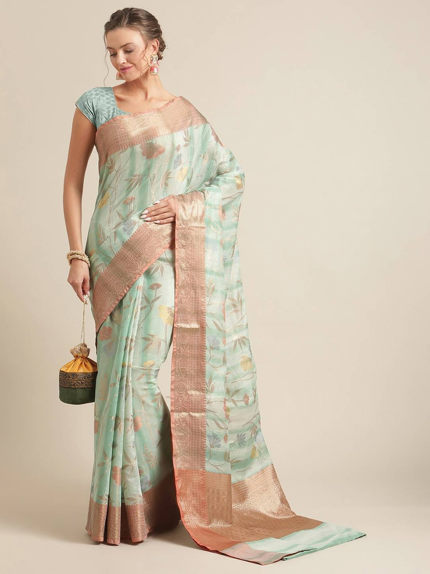 Banarasi Silk Works SeaGreen Woven Saree with Blouse