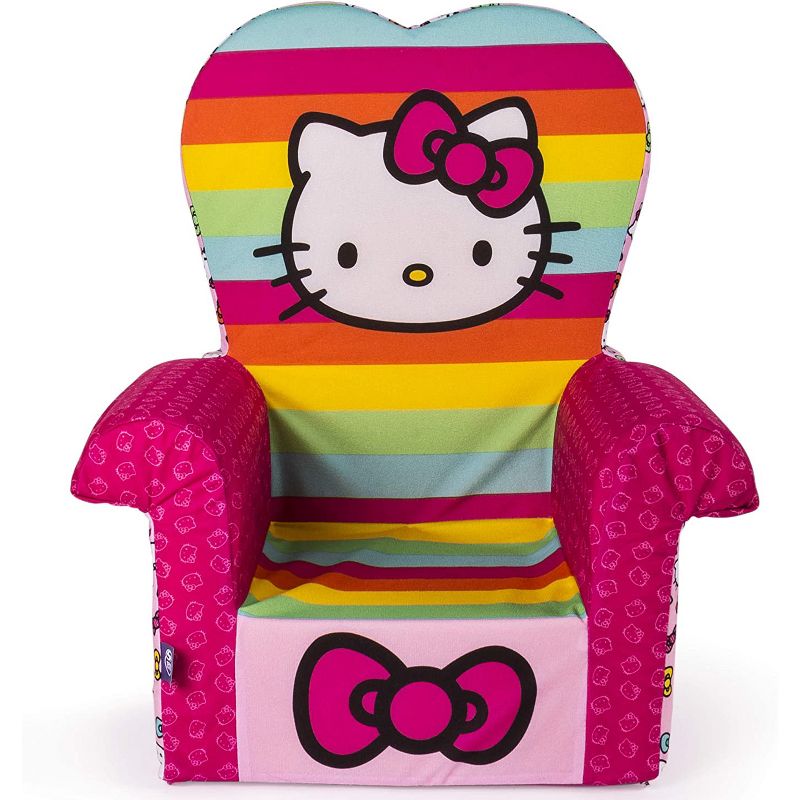Marshmallow Furniture Comfy Foam Toddler Chair Kid's Furniture for Ages 2 Years Old and Up, Hello Kitty, Rainbow
