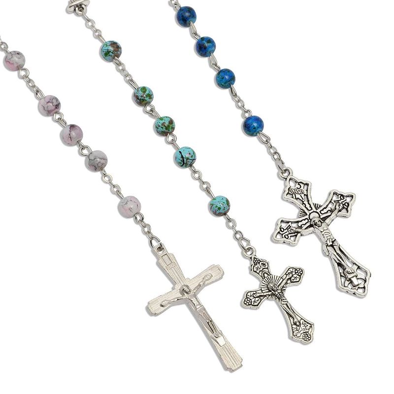 Juvale 12 Piece Catholic Rosary Glass Beads Necklace, 6 Pendants Design and Colors, 19.7"