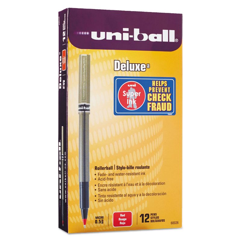 uni-ball Stick Roller Ball Pen Micro 0.5mm Red Ink Metallic Gray Barrel Stand 60026
