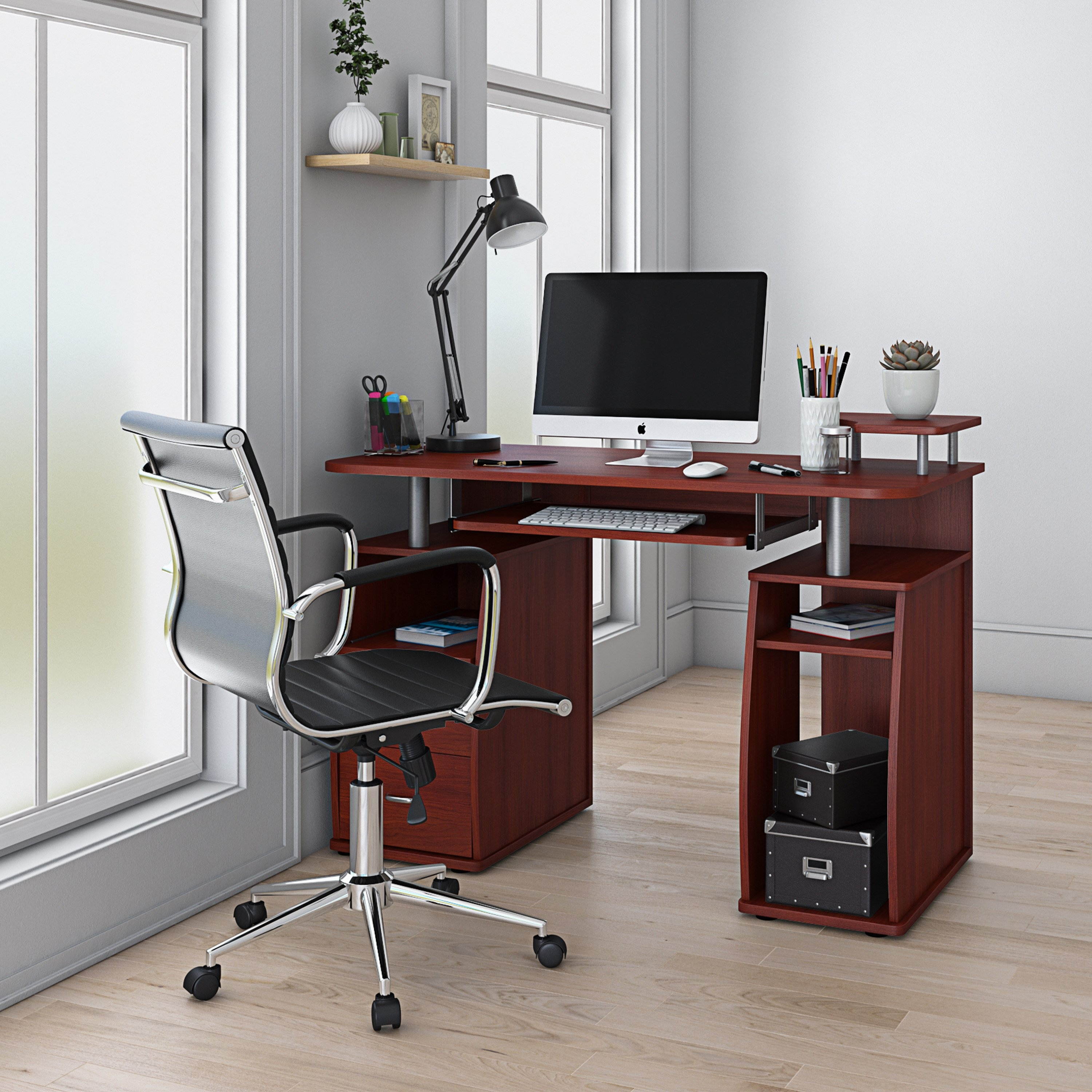 Techni Mobili Complete Computer Workstation Desk With Storage. Color: Mahogany