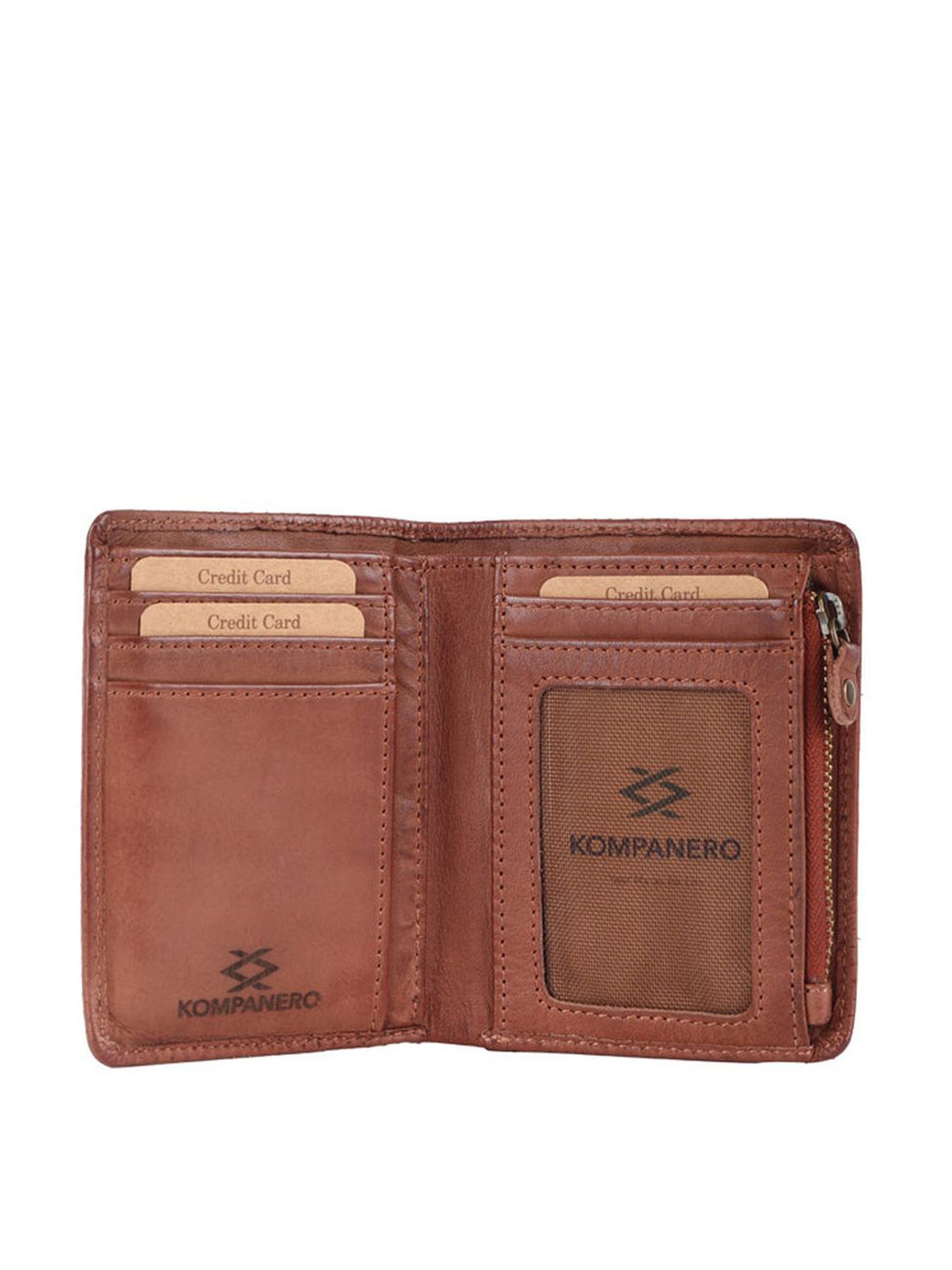 KOMPANERO Theo Cognac Leather Textured Bi-Fold Wallet