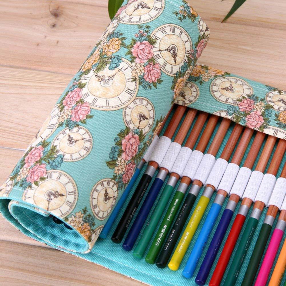 Kaariss Canvas Pencil Wrap, Travel Drawing Coloring Pencil Roll Organizer For Artist, Pencils Pouch Case Hold For 72 Colored Pencils (Pencils are NOT INCLUDED) Rose 72