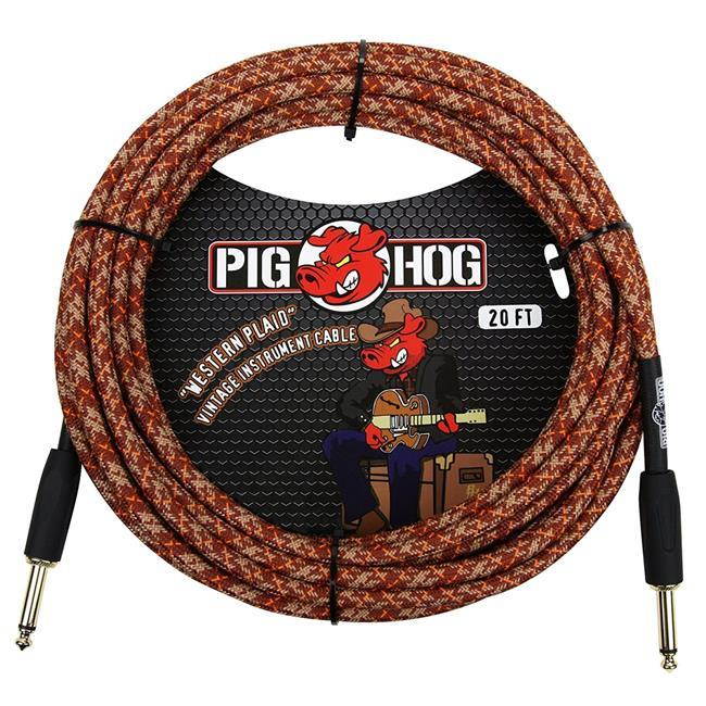 Pig Hog Vintage 20' Instrument Cable with 1/4"-1/4" Connector, Western Plaid