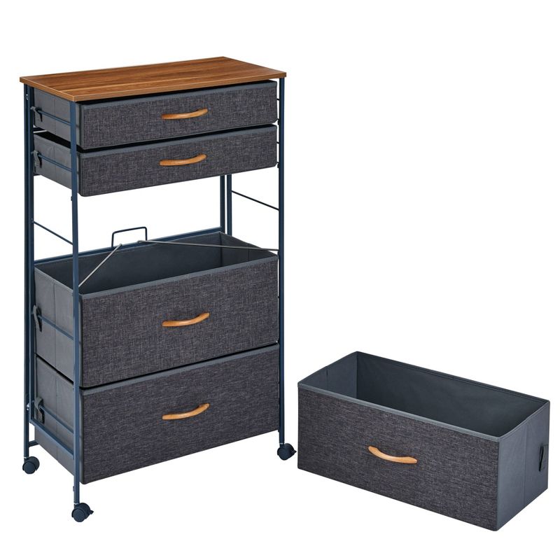 Fabric 5 Drawer Storage Dresser Chest with Caster Wheels Heather Gray - Danya B.