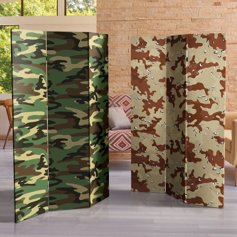 6" Double Sided Camouflage Canvas Room Divider Brown - Oriental Furniture