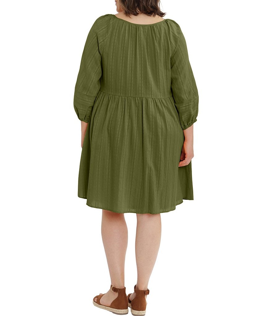 London Times Plus Size Split Neck Blouson Dress