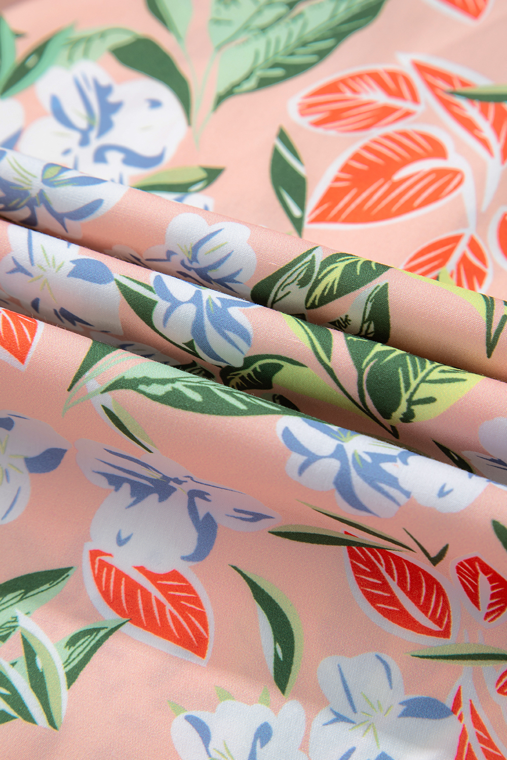 Apricot Pink Floral Knot Front Smocked Bubble Sleeve Dress