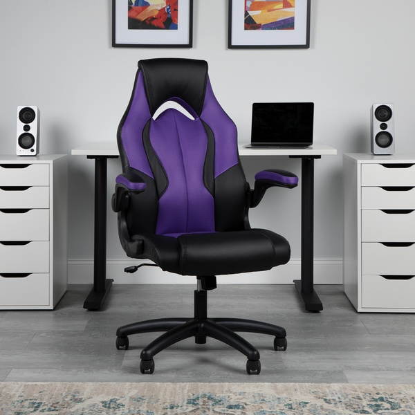 OFM Essentials Collection High-Back Racing Style Bonded Leather Gaming Chair, in Purple (ESS-3086-PUR)
