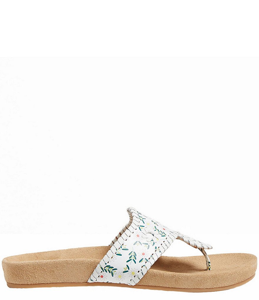 Jack Rogers Jacks Comfort White Daisy Leather Whipstitch Detail Thong Sandals