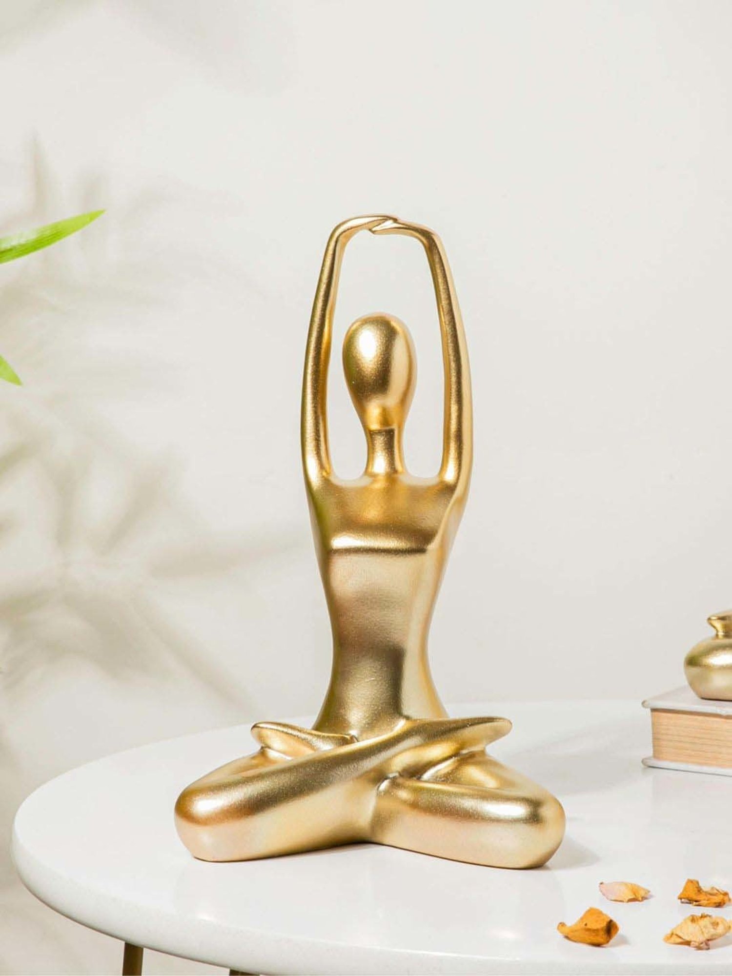 Nestasia Resin Made Solid Hands Raised Gold Yoga figurine in meditation position for Living Room