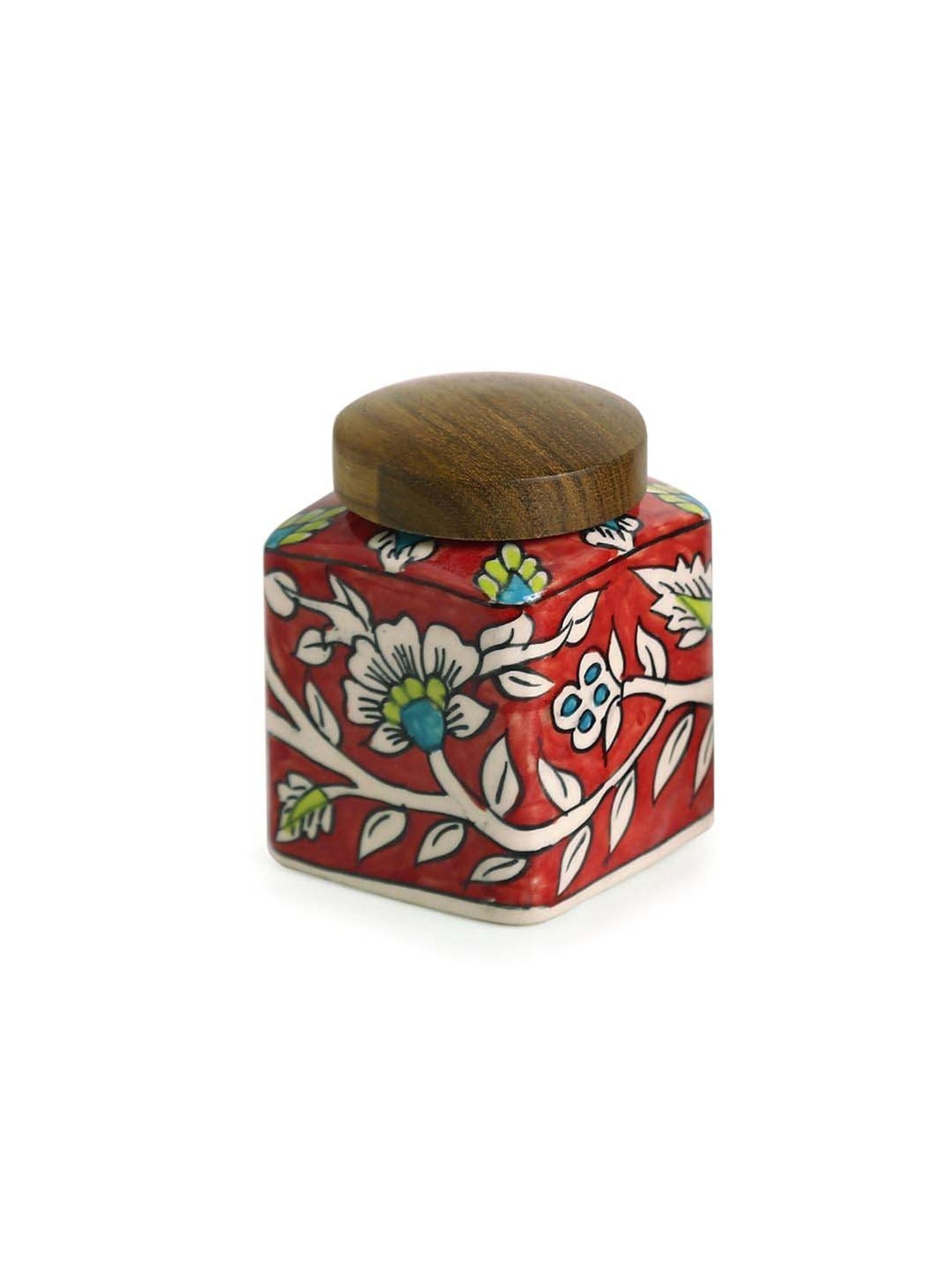 ExclusiveLane Mughal-e-Zahra Red & Brown Ceramic Storage Jar With Lid - Set of 4