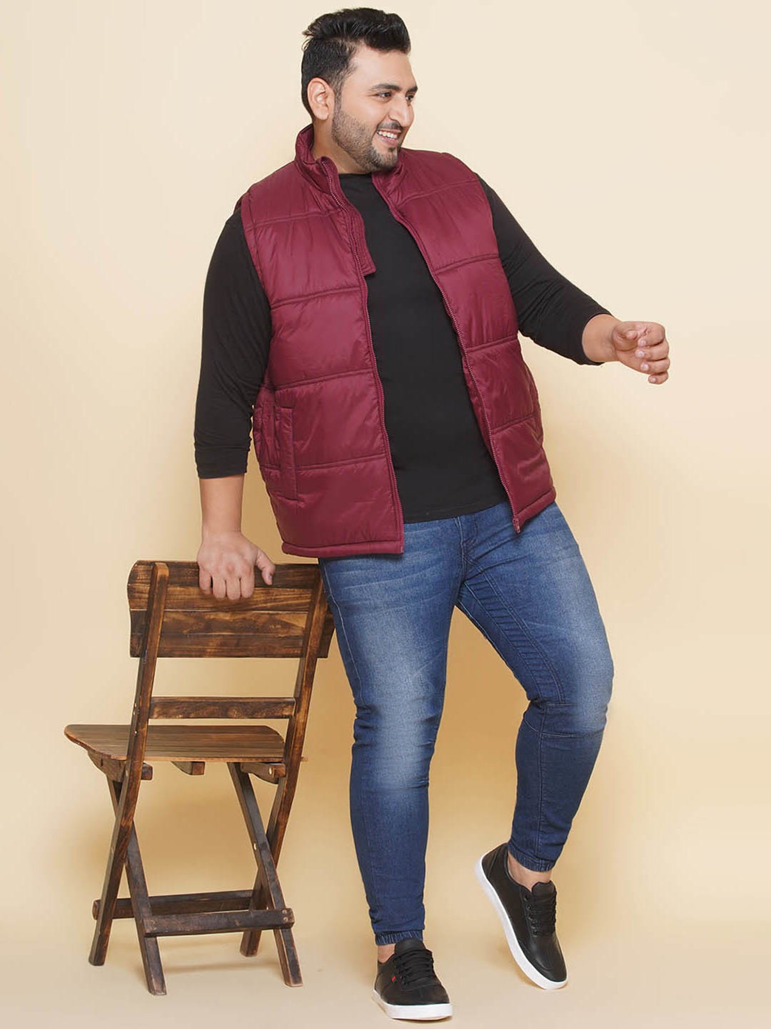 John Pride Wine Regular Fit Plus Size Padded Jacket