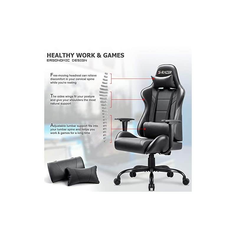 Height Swivel Ergonomic Executive Headrest for Adults Gaming Office Computer High Back Racing Desk Chair PU Leather Adjustable Seat, Black