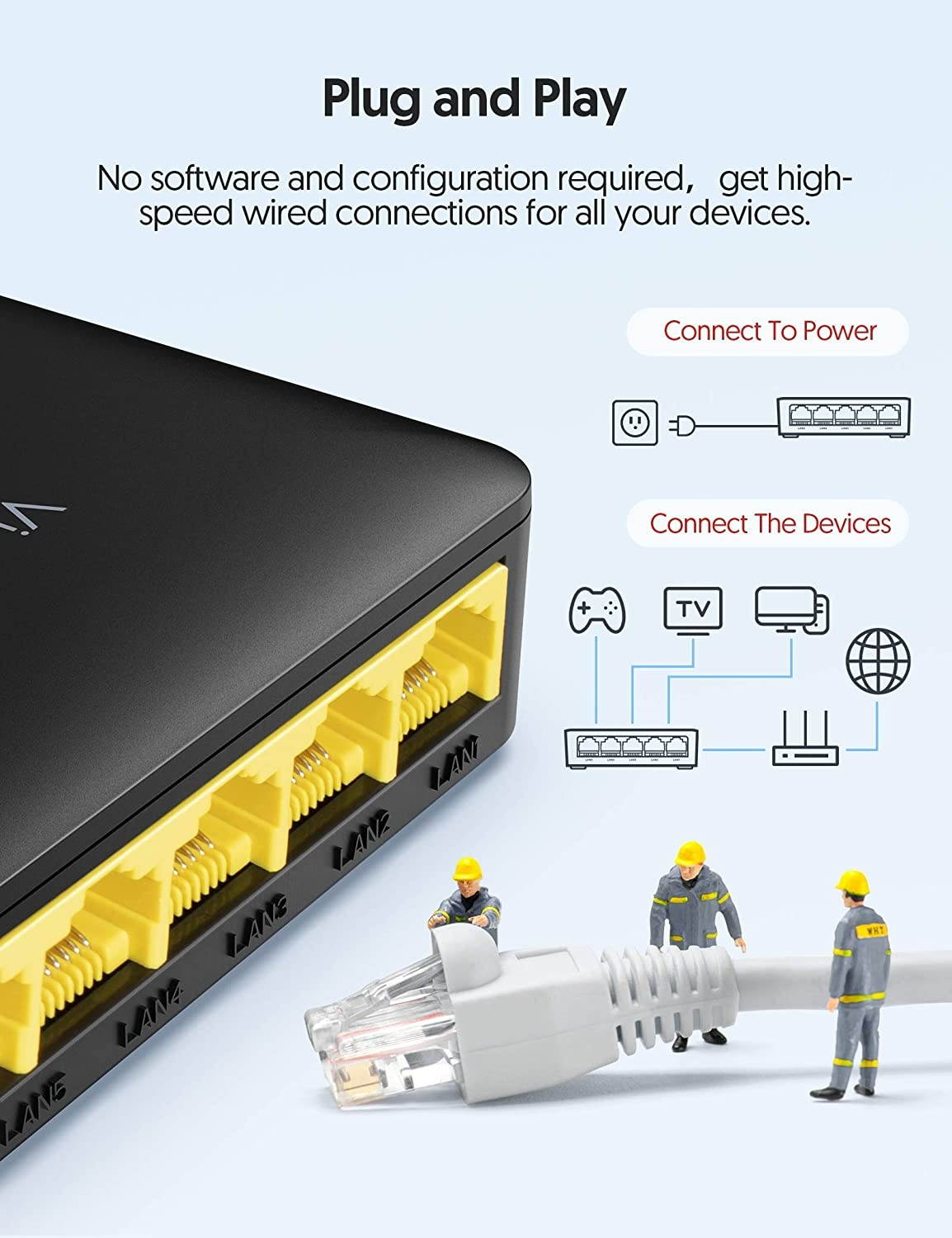 Victure 5-Port Gigabit Ethernet Switch Unmanaged Ethernet Splitter for Home/Dormitory/OfficeUnshielded Network Switch Fanless Quiet Plastic Case Plug and Play