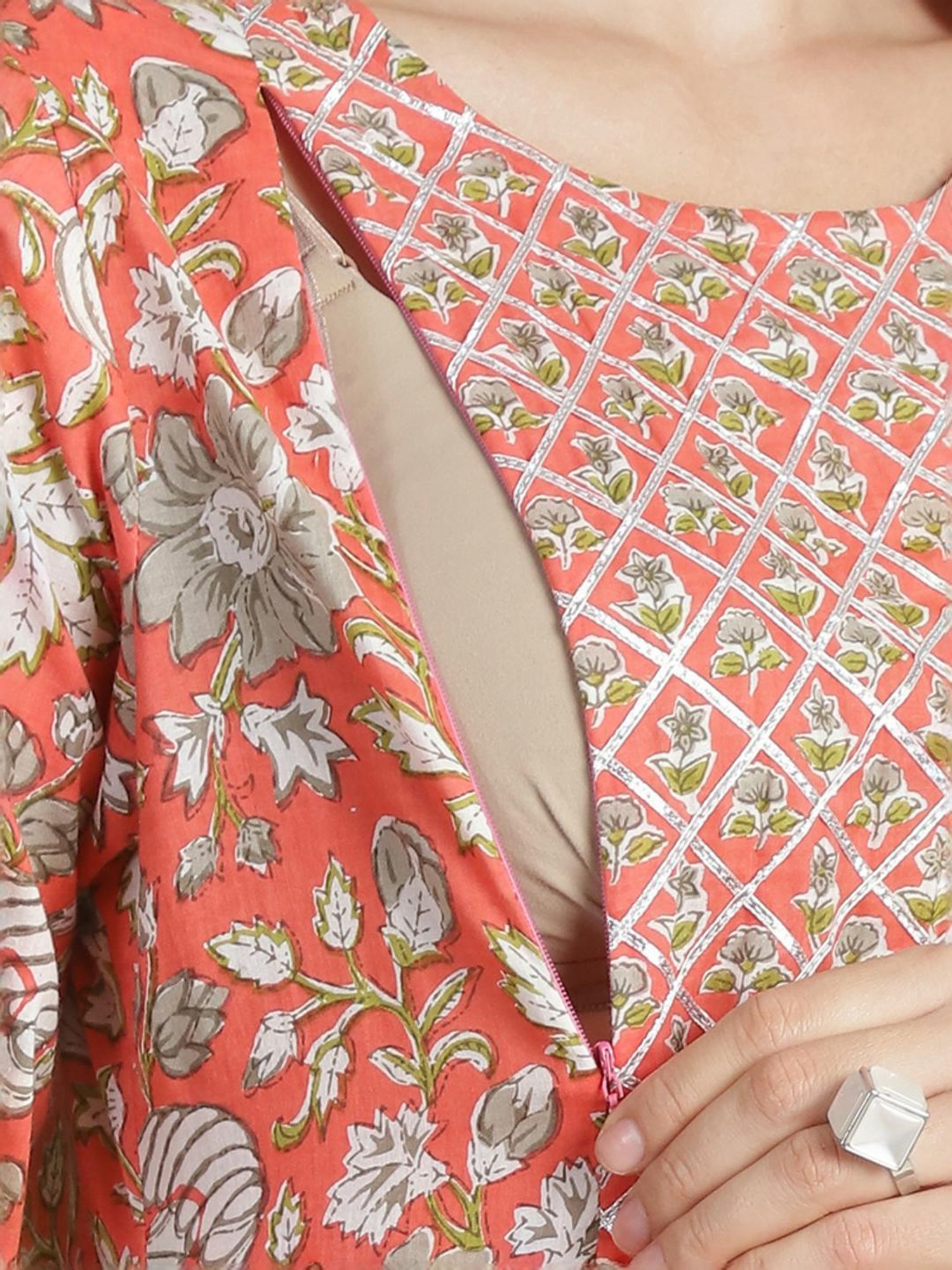 Secret Wish Peach Cotton Floral Print Maternity Kurta