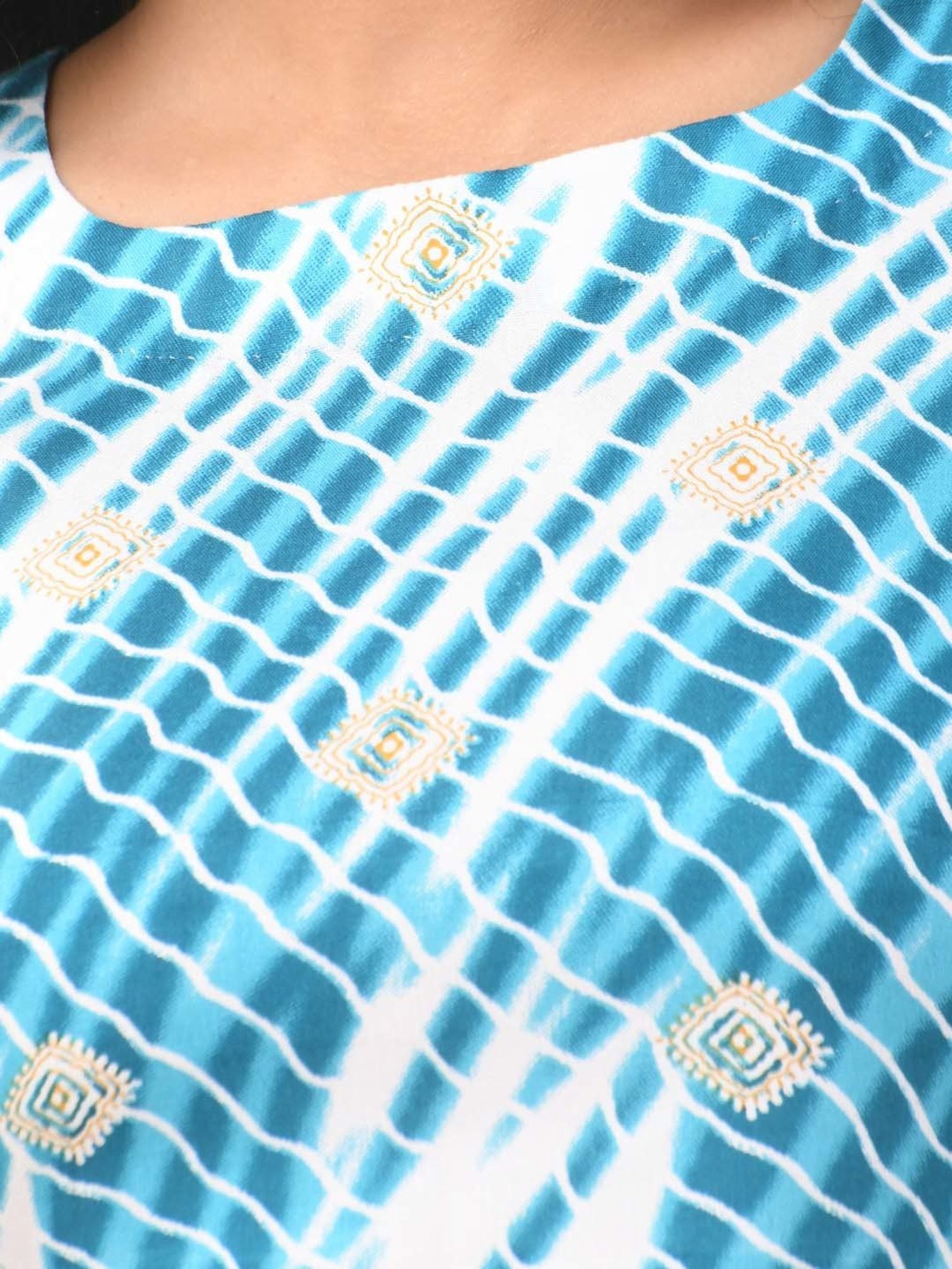 CHARUKRITI White & Cobalt Blue Printed A-Line Dress