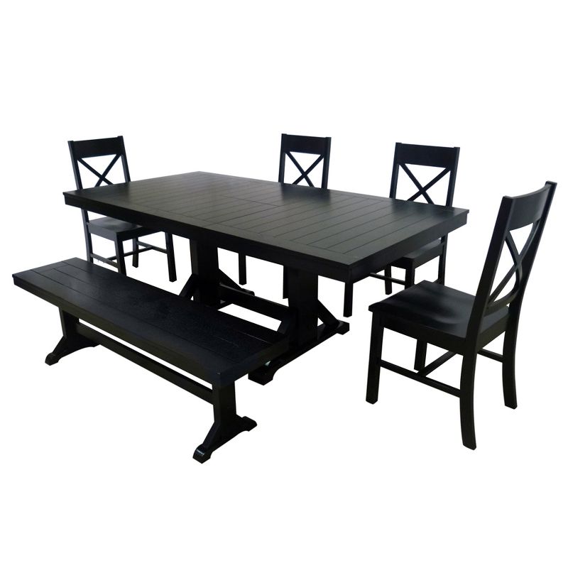 6pc Wood Drop Leaf Dining Set Antique Black - Saracina Home