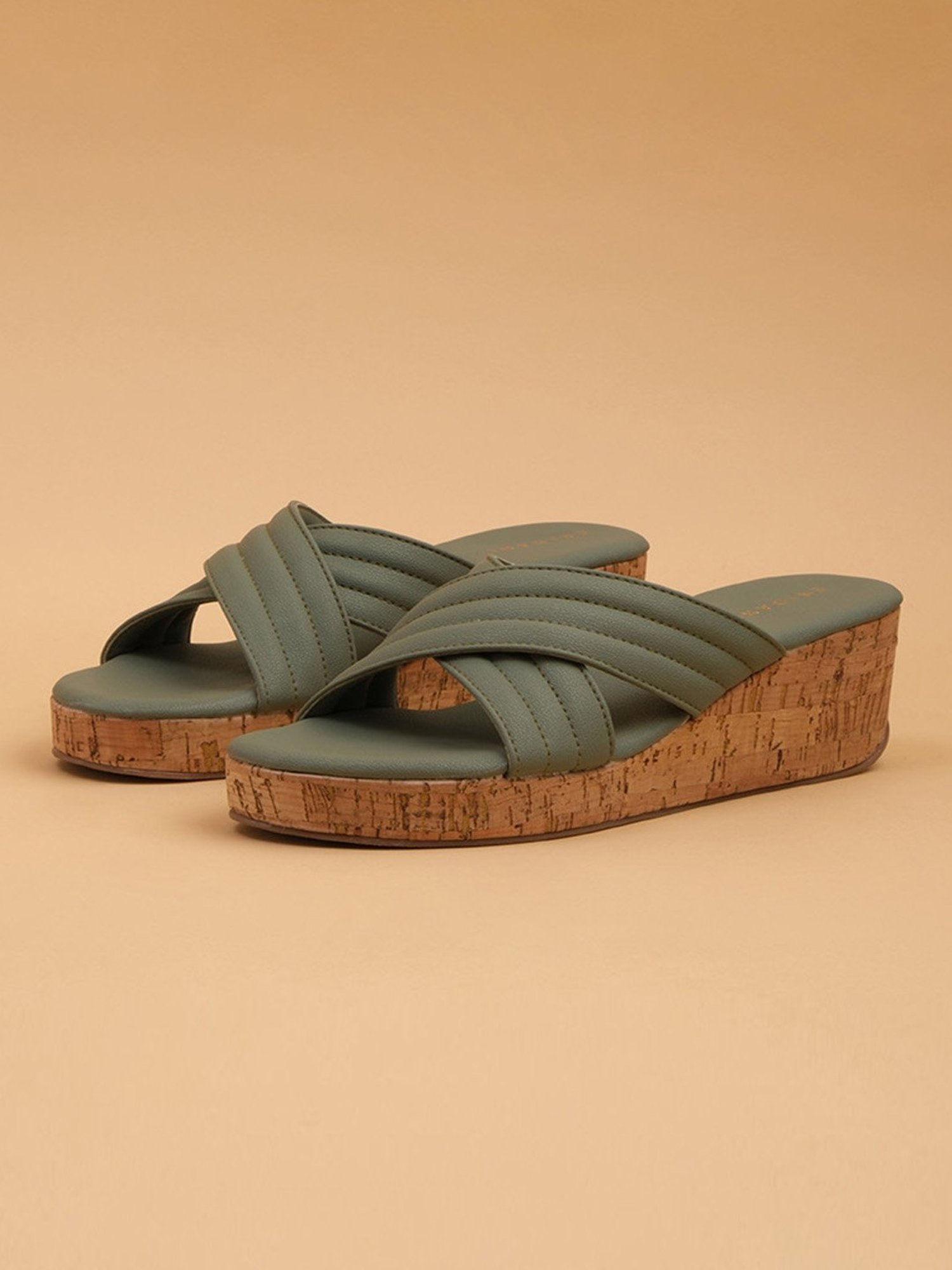 Eridani Women's Tracy Green Cross Strap Wedges