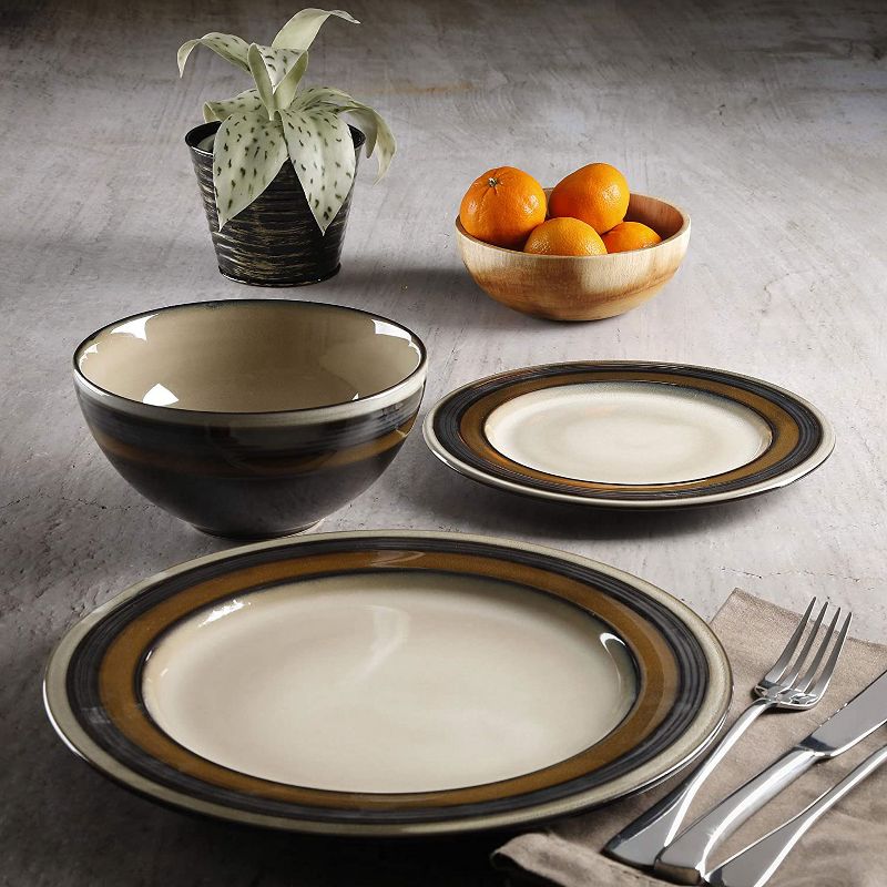 Gibson 116868.12R Elite Everston 12 Piece Reactive Glaze Durable Dinnerware Set, Microwave and Dishwasher Ready, Brown and Cream