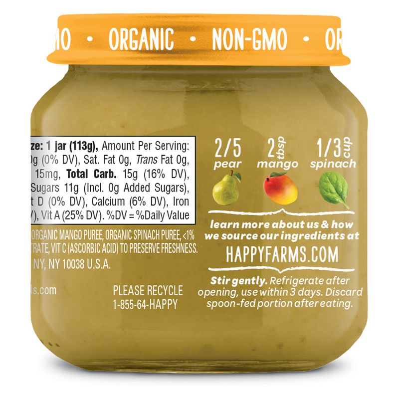 HappyBaby Clearly Crafted Pears Mangos & Spinach Baby Meals Jar - 4oz